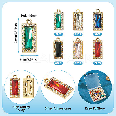 36Pcs 6 Colors Zinc Alloy Glass Pendants ALRI-TA0001-33-1