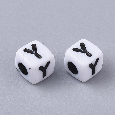 White Opaque Acrylic Beads X-MACR-R869-02Y-1