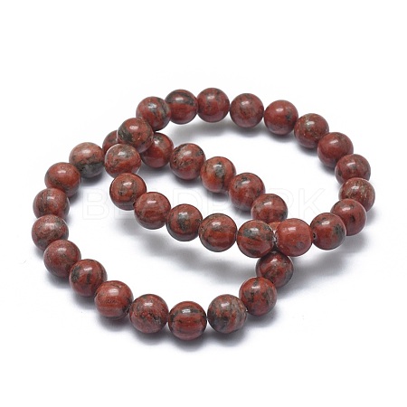 Natural Sesame Jasper/Kiwi Jasper Bead Stretch Bracelets BJEW-K212-A-037-1