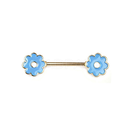 Brass Enamel Deep Sky Blue Flower Barbell Nipple Rings FS-WGE2017-07-1