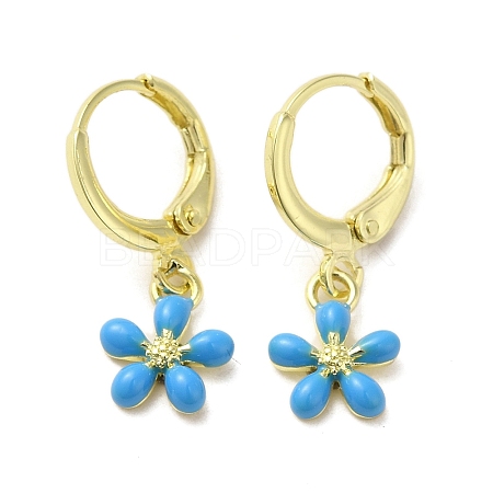 Flower Real 18K Gold Plated Brass Dangle Leverback Earrings EJEW-L268-009G-04-1