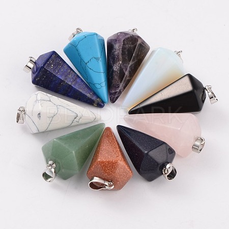 Cone Pendulum Platinum Tone Brass Natural & Synthetic Mixed Stone Pendants G-F267-05-1