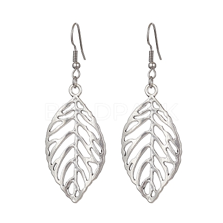 Alloy Leaf Dangle Earrings with 304 Stainless Steel Pins EJEW-JE05510-01-1