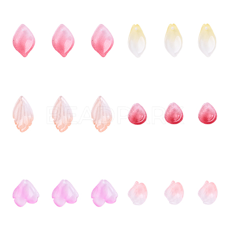 30Pcs 6 Styles Baking Paint Transparent Glass Petal Beads DGLA-YW0001-33-1
