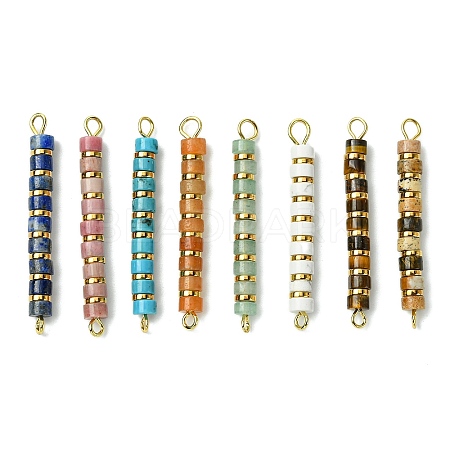 8Pcs 8 Styles Natural Mixed Gemstone & Electroplated Synthetic Non-magnetic Hematite Heishi Beaded Connector Charms PALLOY-JF03291-1