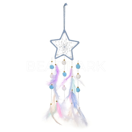 Woven Net/Web with Feather Hanging Suncatchers HJEW-F024-03C-1