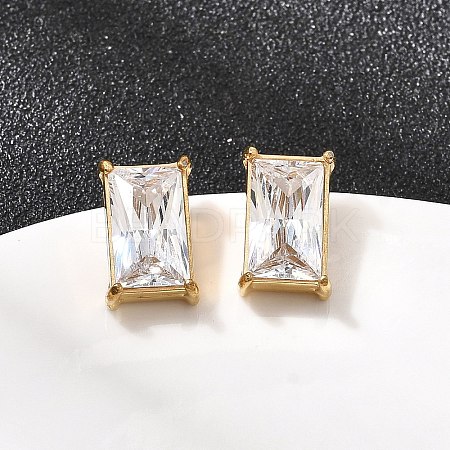 304 Stainless Steel Rhinestone Rectangle Stud Earrings EJEW-K268-51G-1