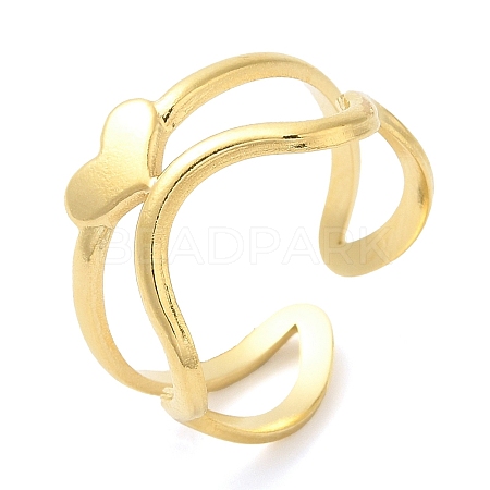 304 Stainless Steel Heart Open Cuff Ring for Women RJEW-I098-22G-1