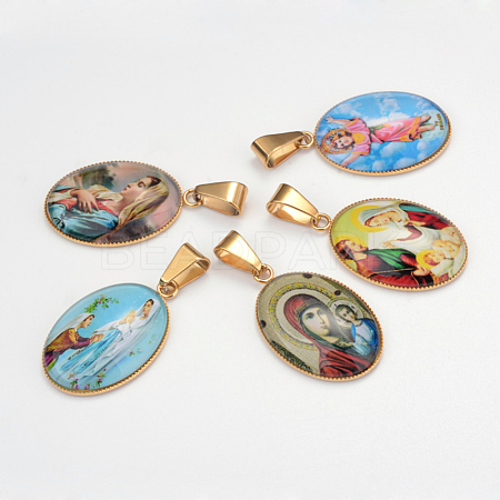 Virgin Mary Theme Glass Pendants X-GLAA-R193-GM-1