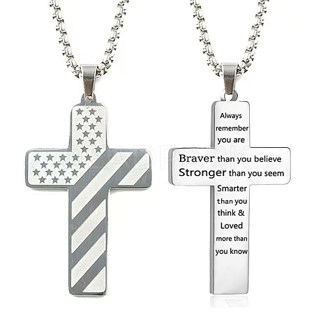 American Flag Bible Cross 304 Stainless Steel Pendant Necklaces for Men FS-WGFCD71-03-1