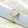 Flat Round 304 Stainless Steel White Shell Cuff Rings for Women RJEW-G346-10G-02-3