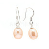 Mothers Day Gifts Elegant Women's 925 Sterling Silver Natural Pearl Oval Ball Dangle Earrings EJEW-M014-04-1