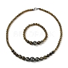 Natural Labradorite Round Beads Bracelets & Necklaces Sets SJEW-L132-23-1