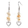 Heart Natural Citrine Dangle Earrings EJEW-JE01886-03-1
