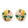 Real 18K Gold Plated Brass Flat Round Stud Earrings with Enamel KK-C026-12G-1