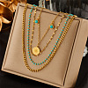 304 Stainless Steel & Synthetic Turquoise Pendant Multi Layered Necklaces for Women FS-WG34384-06-1