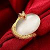 Real 18K Gold Plated Graceful Tin Alloy Cat Eye Animal Finger Rings for Women RJEW-BB01101-7A-5