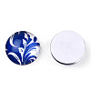 Blue and White Floral Printed Glass Cabochons GGLA-A002-12mm-XX-5