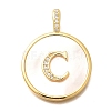 Rack Plating Brass Micro Pave Clear Cubic Zirconia Pendants with Shell KK-M309-42G-C-1