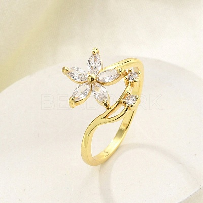 Rack Plating Brass Micro Pave Cubic Zirconia Finger Rings for Women LS-RJEW-M027-01G-01-1