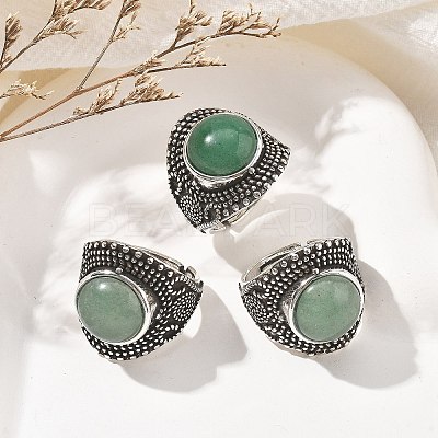 Natural Green Aventurine Adjustable Rings RJEW-I108-03AS-05-1
