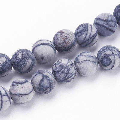 Natural Black Silk Stone/Netstone Beads Strands X-G-F520-57-8mm-1
