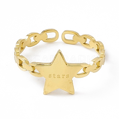 Ion Plating(IP) 304 Stainless Steel Star Cuff Ring for Women RJEW-C060-10G-1
