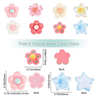 80Pcs 8 Colors Resin Cabochons CRES-SC0002-22-1