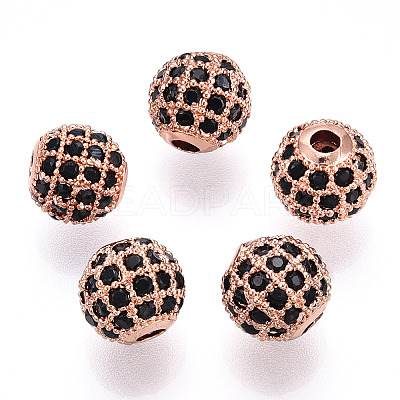 Rack Plating Brass Cubic Zirconia Beads ZIRC-S001-8mm-B01-1