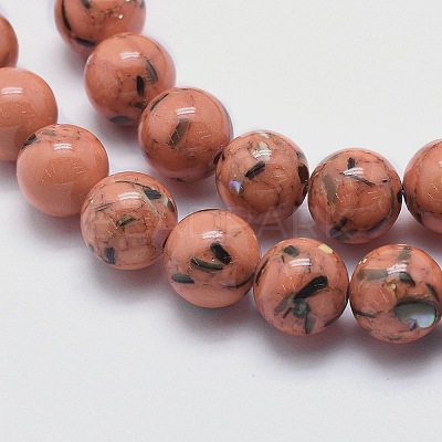 Sea Shell and Synthetic Turquoise Assembled Beads Strands G-G758-12-8mm-1