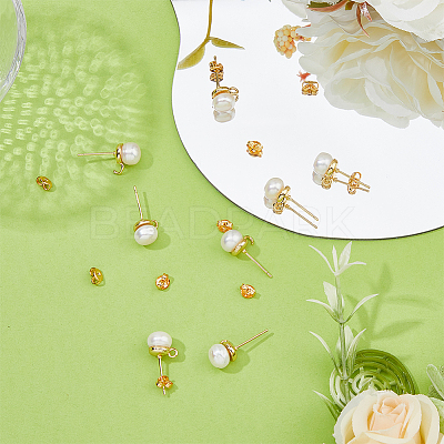 5 Pair Natural Pearl Round Stud Earrings Findings KK-HY0001-79-1