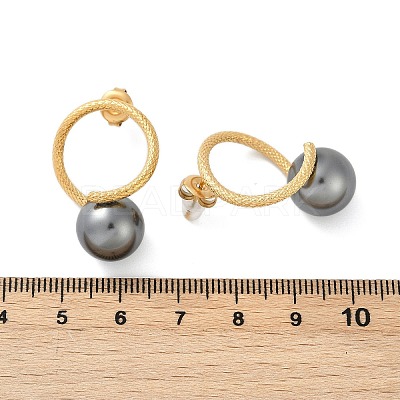 304 Stainless Steel Natural Shell Pearl Stud Earrings EJEW-G423-21G-1