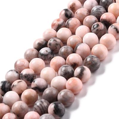 Natural Pink Zebra Jasper Round Bead Strands G-E334-8mm-11-1