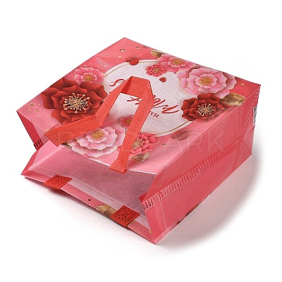 Mother's Day Theme Printed Flower Non-Woven Reusable Folding Gift Bags with Handle ABAG-F009-C01-1