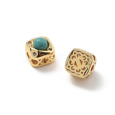 Brass Pave Synthetic Turquoise Rhombus Multi-Strand Links KK-B129-26A-01G-1