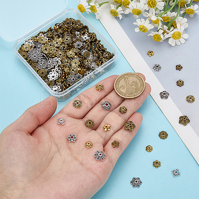 360Pcs 12 Styles Tibetan Style Alloy Flower Bead Caps TIBE-ME0001-07-1