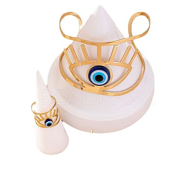 Hollow Out Evil Eye Alloy Resin Cuff Bangles & Cuff Rings & Stud Earrings Sets FS-WG3F92B-01-1