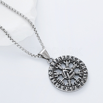 Vintage 304 Stainless Steel Pirate Rune Viking Compass Pendant Necklaces for Men Women AZ8972-1