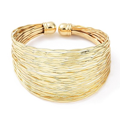 Rack Plating Brass Multi Line Cuff Bangle for Women BJEW-B070-04G-1