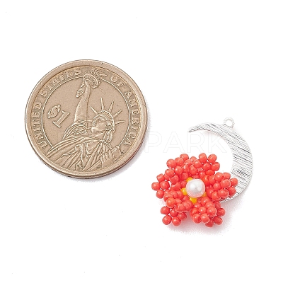 Glass Seed Beaded Moon & Flower Pendants PALLOY-MZ01185-04-1