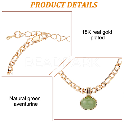 18K Real Gold Plated Natural Green Aventurine Oval Pendant Necklaces & Stud Earrings & Link Bracelet SJEW-AN0001-51-1