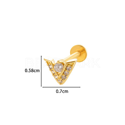Triangle 316L Surgical Stainless Steel Clear Cubic Zirconia 17 Gauge Internally Threaded Labrets WGBD99E-15-1