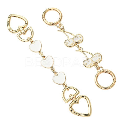 2Pcs 2 Styles Alloy Enamel Heart Cherry Link Bag Extension Chains FIND-YW0008-11B-1