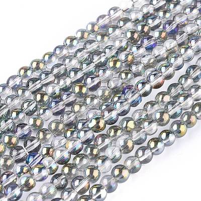 Full Rainbow Plated Round Electroplated Glass Beads Strands EGLA-I002-4mm-01-1
