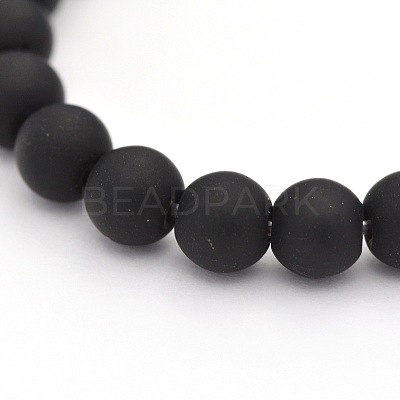 Dyed & Heated Natural Black Agate Frosted Round Beads Strands X-G-P088-14-8mm-1