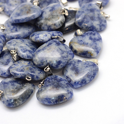 Heart Natural Blue Spot Jasper Pendants X-G-Q438-10-1