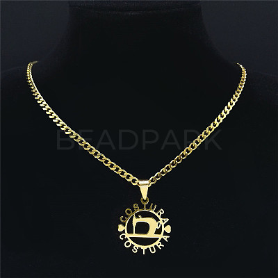 201 Stainless Steel Costura Sewing Machine Holloe Pendant Necklaces NJEW-K283-28G-1