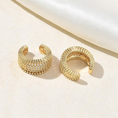 C-Shaped Brass Micro Pave Clear Cubic Zirconia Cuff Earrings EJEW-L316-01G-07-1