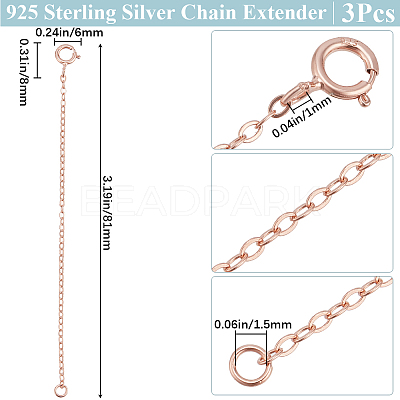 3Pcs 925 Sterling Silver Cable Chain Extender BJEW-BBC0003-32B-1