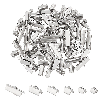 120Pcs 6 Styles 304 Stainless Steel Ribbon Crimp Ends STAS-UN0063-91P-1